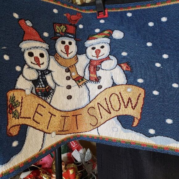 Cute Christmas Blue Woven Tapestry Snowman Table Runner 70x12 Long Winter - Picture 3 of 6